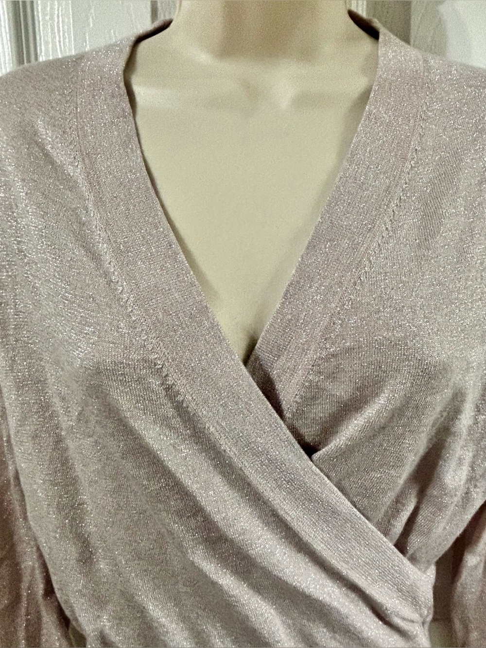 J Crew women Lurex wrap shimmering Silver top blouse sweater XXS